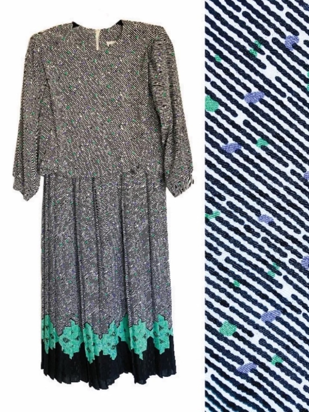 R.E.O. Originals Vintage Geometric Stripe Pleated Midi Dress USA Size 8 Retro